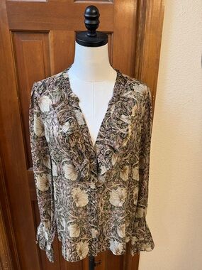 PRICE FIRM Morris & Co x Paige Olive Floral Button Down Shirt Size M